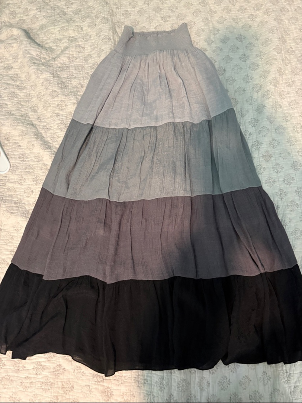 Tiered Ombre Maxi Skirt in Light Gray, Medium Gray, Dark Gray and Black
